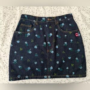 Marc Jacobs Denim Mini Skirt with Blue Floral Embroidery